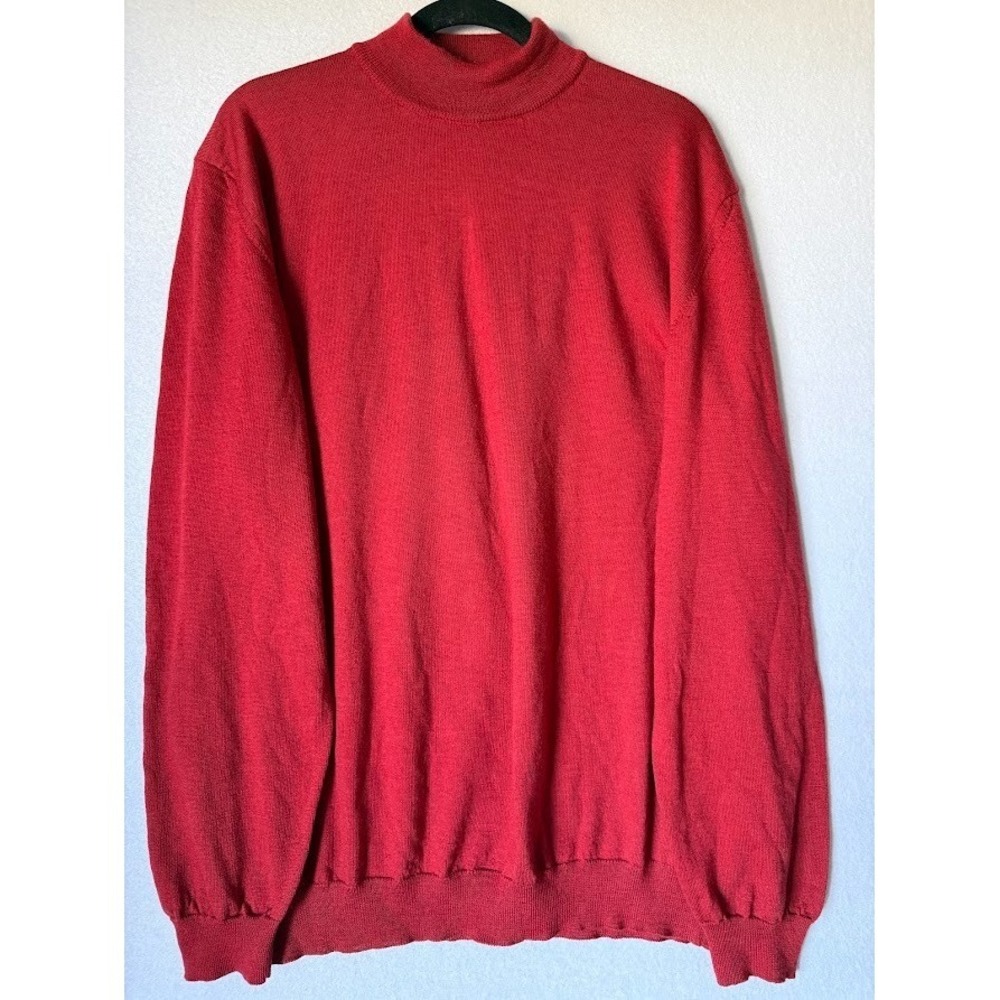 Bachrach Sweater Men XXL Red Fine Merino Wool Mock Neck‎  Pullover Made In Italy